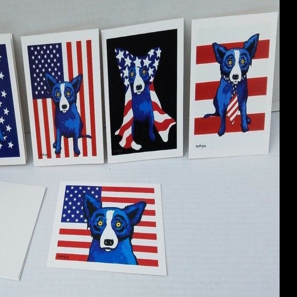 Folk Pop Dog Art American Patriotic George Rodrigue New Cards USA Red White Blue - Picture 3 of 14